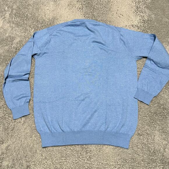 Bexley Sweater Mens Large Pima Cotton Cashmere Elbow Patch V Neck Blue - Picture 3 of 7